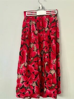Vintage Truworths Floral Button Front Midi Skirt Red Black Size Small / 34